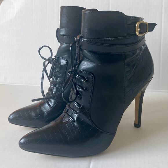 Altuzarra collab lace up bootie, womens size 7 black faux leather ankle boot - Picture 2 of 13